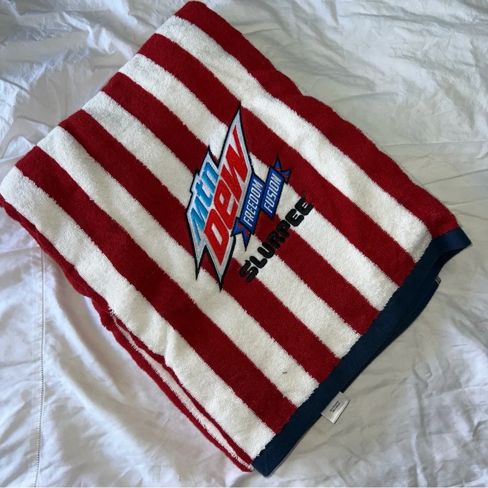 Beach towel, Mountain Dew, Slurpee, red white, stripe, oversize collectors